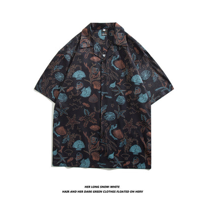 Men Casual Vintage Vacation Hawaii Tiny Flower Print Short Sleeve Lapel Shirt