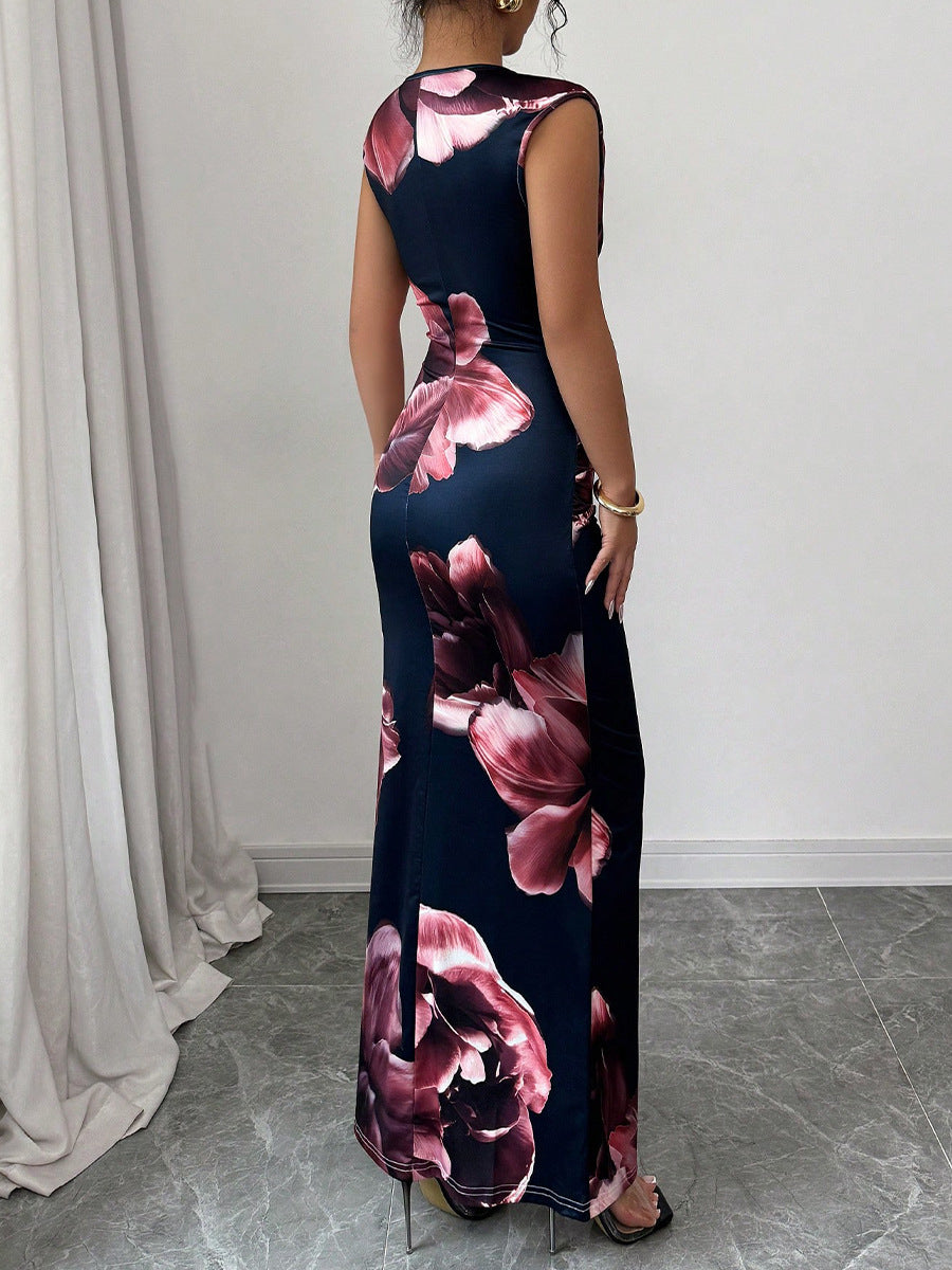 Robe sans manches sexy à imprimé floral pour femme