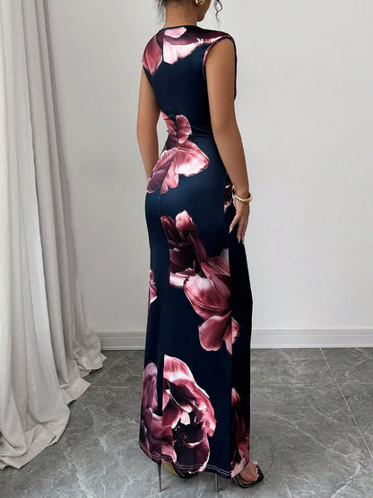 Robe sans manches sexy à imprimé floral pour femme