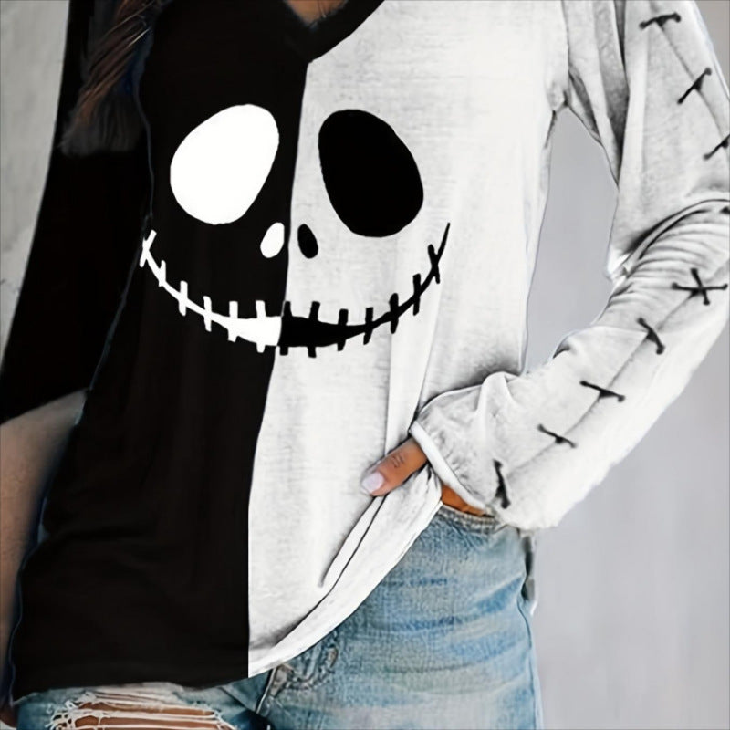 Camiseta informal con estampado de calavera de Halloween para mujer