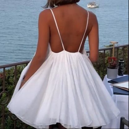 Women Fashion Sexy Vacation Pleated Backless Dress