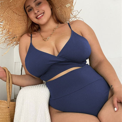 Bikini sexy grande taille à la mode pour femmes, couleur unie