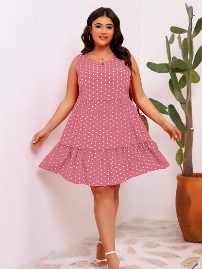 Women Casual Plus Size Dot Print Sleeveless Dress