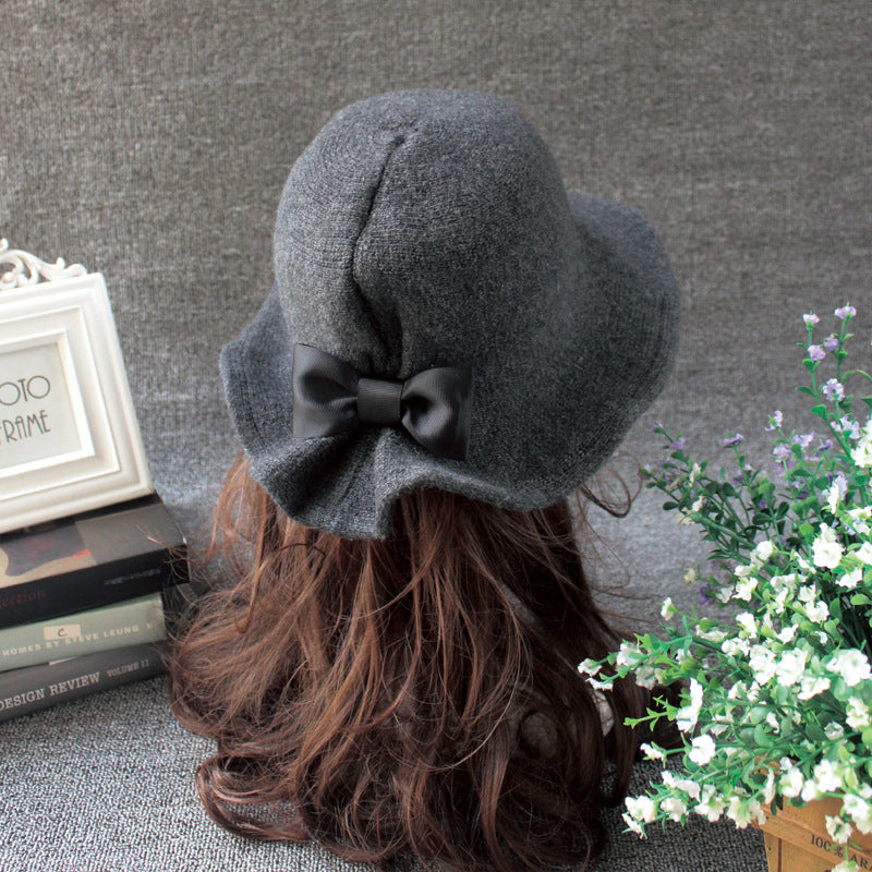 Sombrero fedora de lana con lazo para mujer