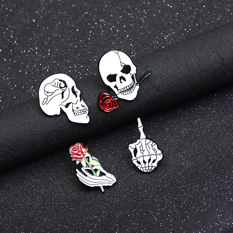 Broches en métal unisexes Halloween en forme de tête de mort avec gouttes d'huile