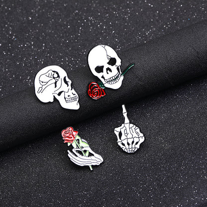 Broches en métal unisexes Halloween en forme de tête de mort avec gouttes d'huile