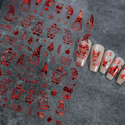 Parche adhesivo para uñas con diseño de alce y copo de nieve navideño, pegatinas bronceadoras para uñas