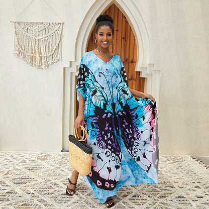 Traje de baño informal para mujer, con estampado de mariposas y teñido anudado para vacaciones en la playa