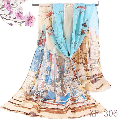 Bufanda de gasa estampada de primavera y verano para mujer