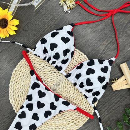Conjunto de bikini con estampado de corazón sexy a la moda para mujer