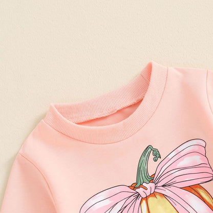 Kids Baby Girls Halloween Pumpkin Print Cotton Two-Piece Set
