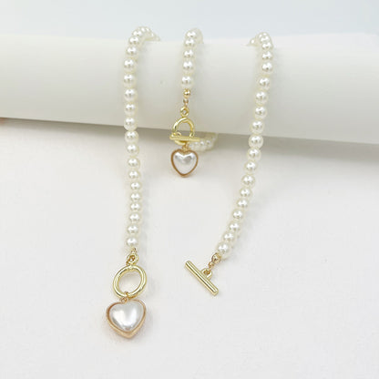 Elegante conjunto de joyas de perlas en forma de corazón