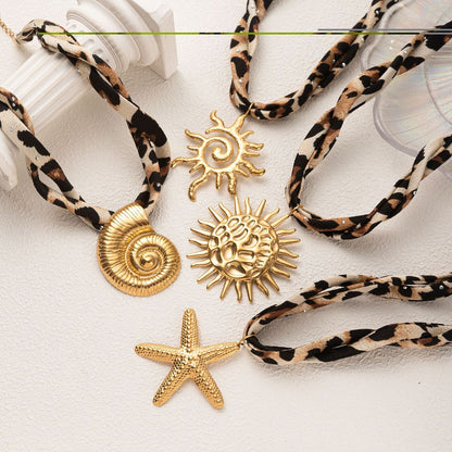 Women Fashion Leopard Starfish Pendant Sea Necklace