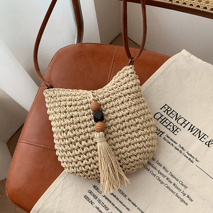 Bolso de hombro tejido informal bohemio