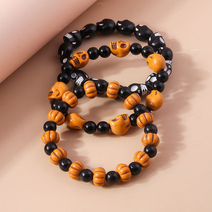 Pulsera de cuentas de calabaza y calavera divertida de Halloween para mujer, juego de 3 piezas