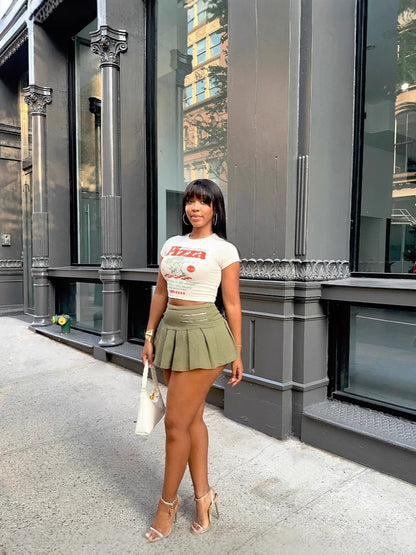 Fashion Women Vacation Zipper Pleated Mini Skirt