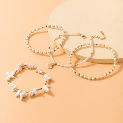 Conjunto de tobilleras con diseño de concha y perlas de imitación bohemias