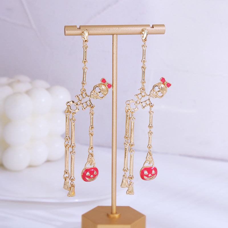 Pendientes colgantes de calavera de calabaza esmaltada para Halloween