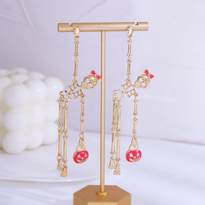 Pendientes colgantes de calavera de calabaza esmaltada para Halloween
