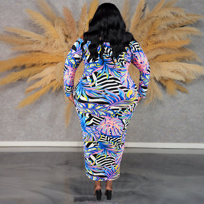 Vestido sexy con hombros descubiertos y estampado de talla grande para mujer