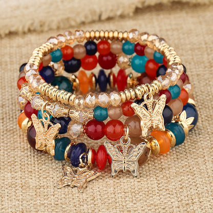 Bohemian Multi-Layer Beaded Butterfly Pendant Bracelet