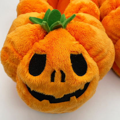 Zapatillas de casa de peluche con forma de calabaza de Halloween