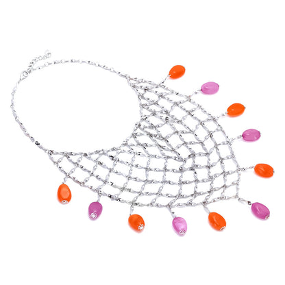 Collar creativo de malla metálica tejida a mano para mujer con colgante de cuentas de colores