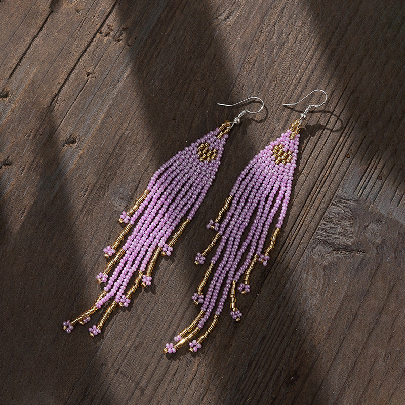 Boucles d'oreilles bohèmes à pampilles et perles de riz pour femmes