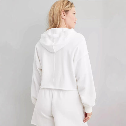Women Solid Color V-Neck Long Sleeve Hoodies with Loose Fit