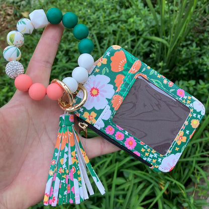 Fashion Printed Leather Silicone Bead Bracelet Wallet