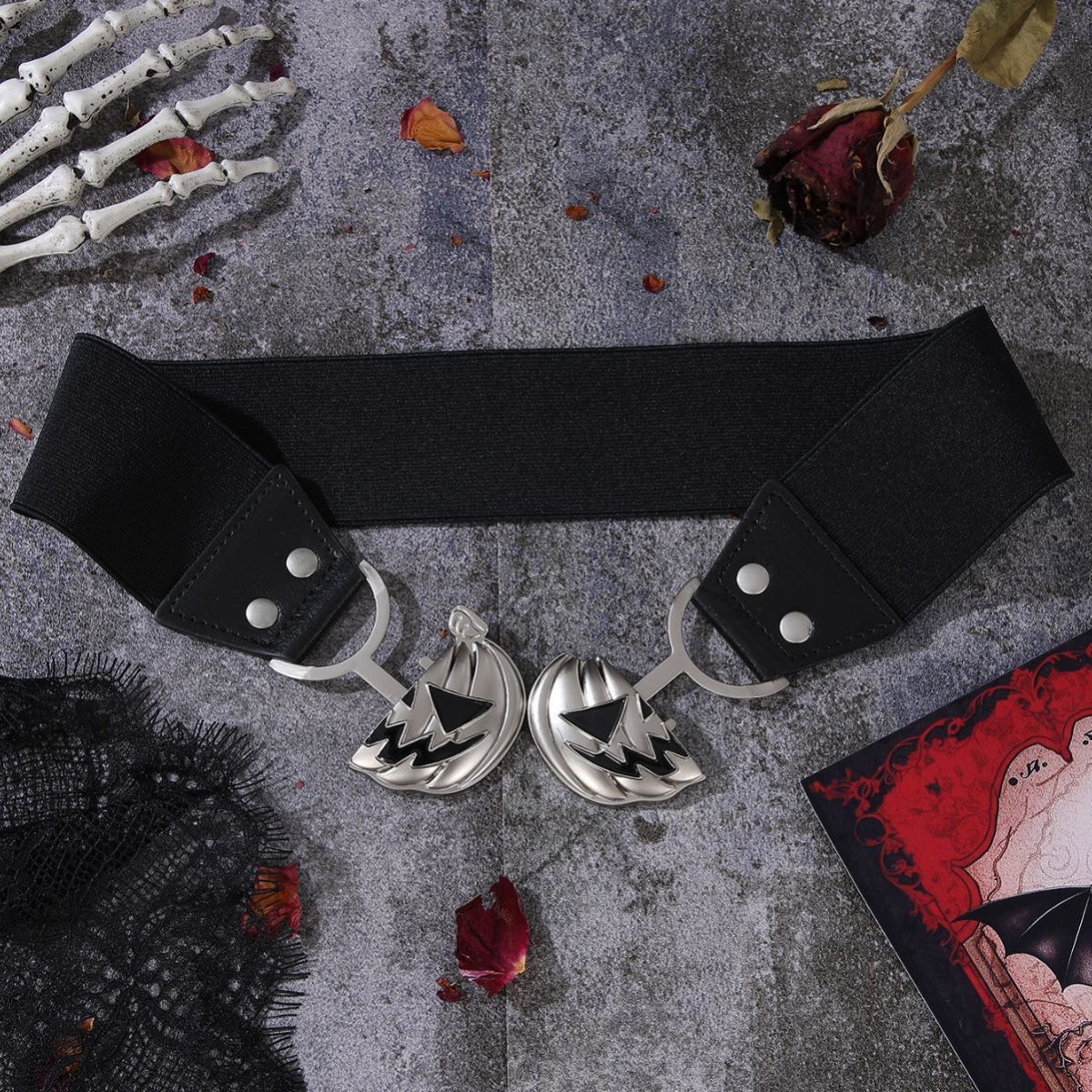 Ceinture à boucle en alliage avec tête de citrouille d'Halloween pour femme