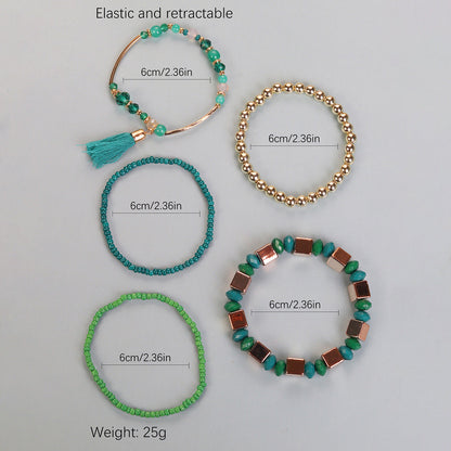 Conjunto de pulseras multicapa con flecos y cuentas bohemias