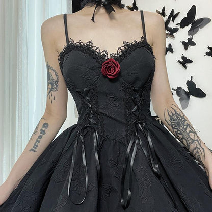 Robe gothique en polyester avec coutures en dentelle pour femme
