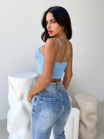 Women Fashion Sexy Pleated Lace-Up Camisole