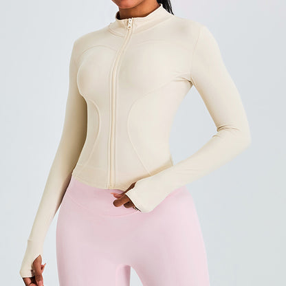 Veste de sport décontractée à manches longues et fermeture éclair pour femme, couleur unie, idéale pour le yoga