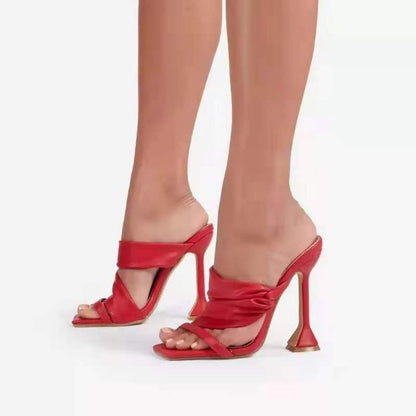 Zapatos de tacón alto plisados ​​de color liso a la moda para mujer
