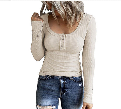 Women Fashion Solid Color Long Sleeve Blank T-Shirt
