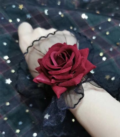 Robe gothique Lolita d'Halloween en dentelle avec manches roses