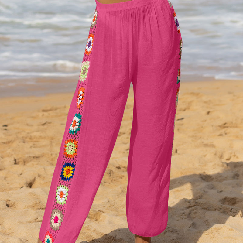 Pantalones anchos de algodón de color liso para mujer, informales, para vacaciones