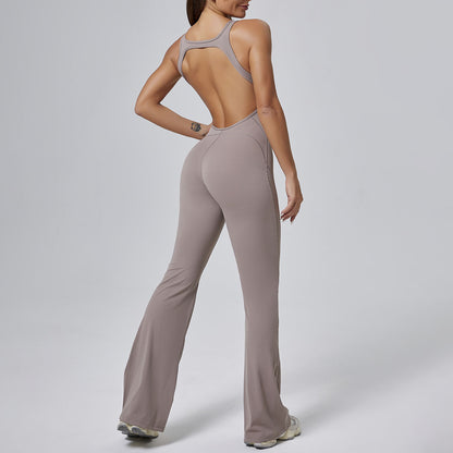 Women Fashion Casual Solid Color Backless Jumpsuits