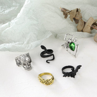 Bagues midi vintage en pierres précieuses vertes pour femme, style Halloween