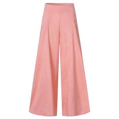 Women Fashion Casual Solid Color High Waist Wide Leg Pants