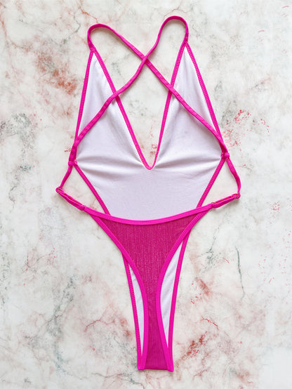 Traje de baño de una pieza sexy de color sólido a la moda para mujer