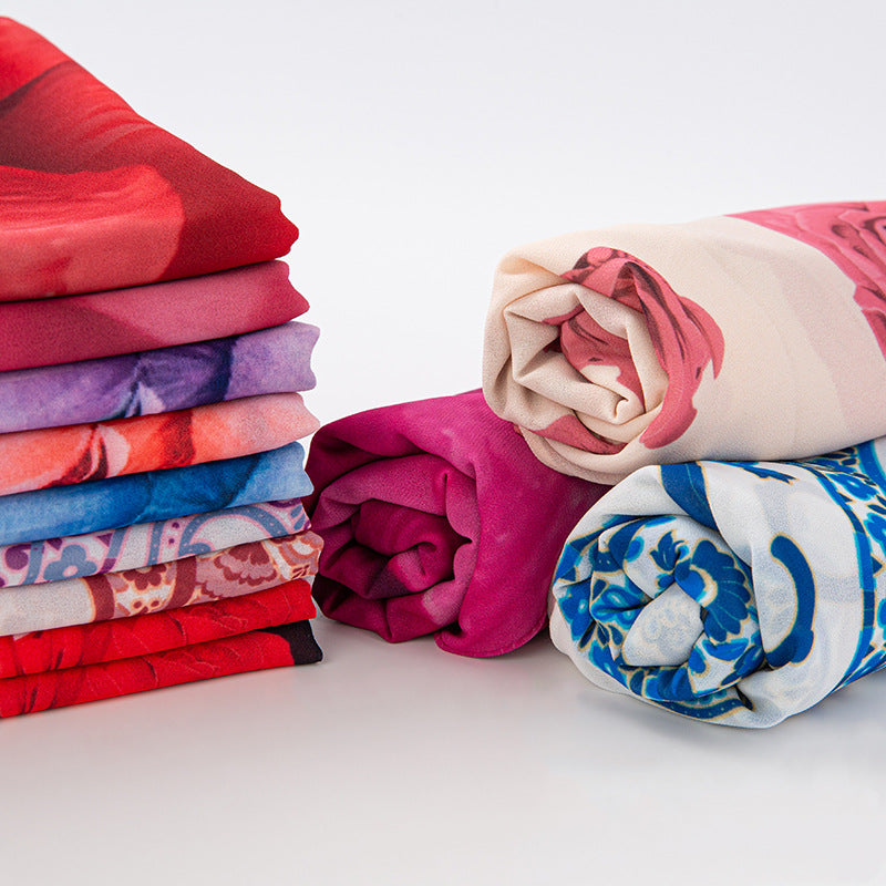 Bufanda larga de gasa con estampado floral de verano y primavera para mujer