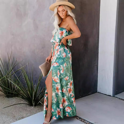 Vestido largo floral de selva tropical para vacaciones de verano para mujer