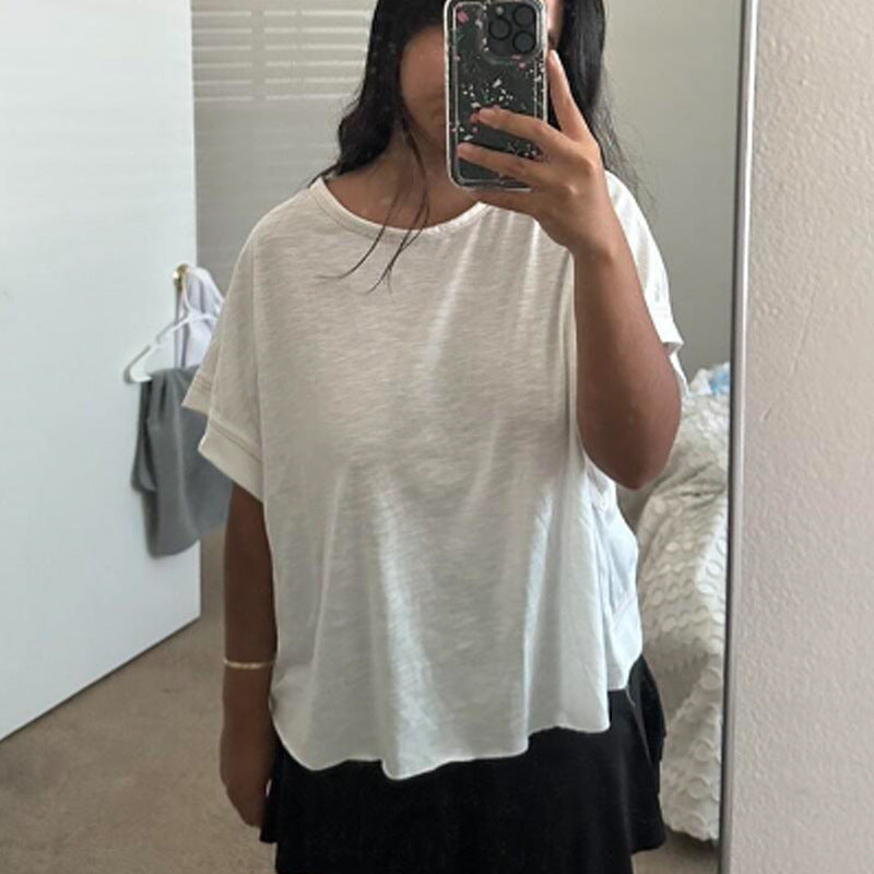 Camiseta informal holgada de verano para mujer, con cuello redondo y manga corta