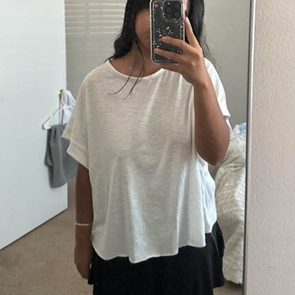 Camiseta informal holgada de verano para mujer, con cuello redondo y manga corta