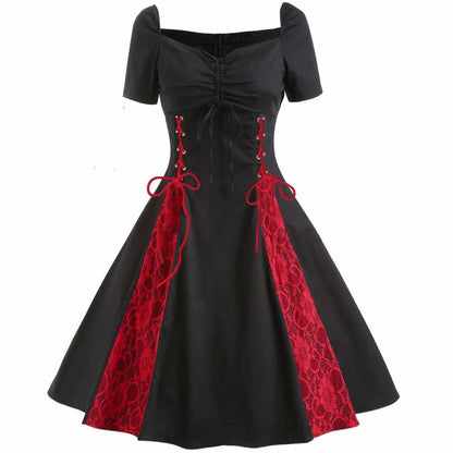 Robe gothique en dentelle foncée pour femme avec col en V