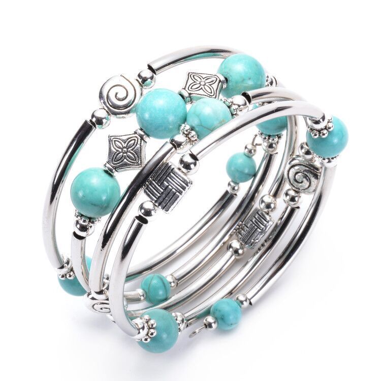 Pulsera de turquesa natural bohemia de moda para mujer