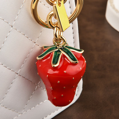Women Fashion Gold Strawberry Pendant Keychain